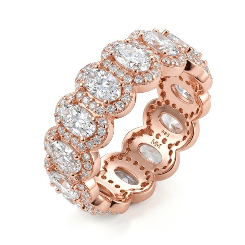 Opaline - Oval Cut Moissanite Eternity Ring With Scalloped Pavé Halo