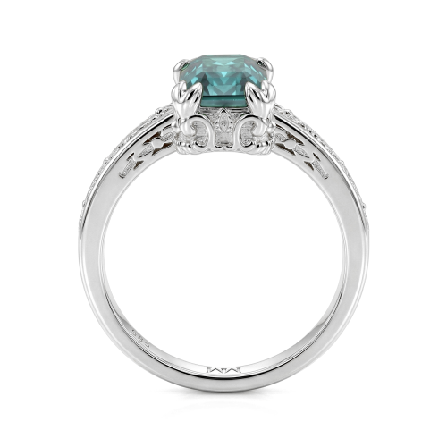 Verdisia - Vintage Floral Emerald Cut Green Moissanite Engagement Ring