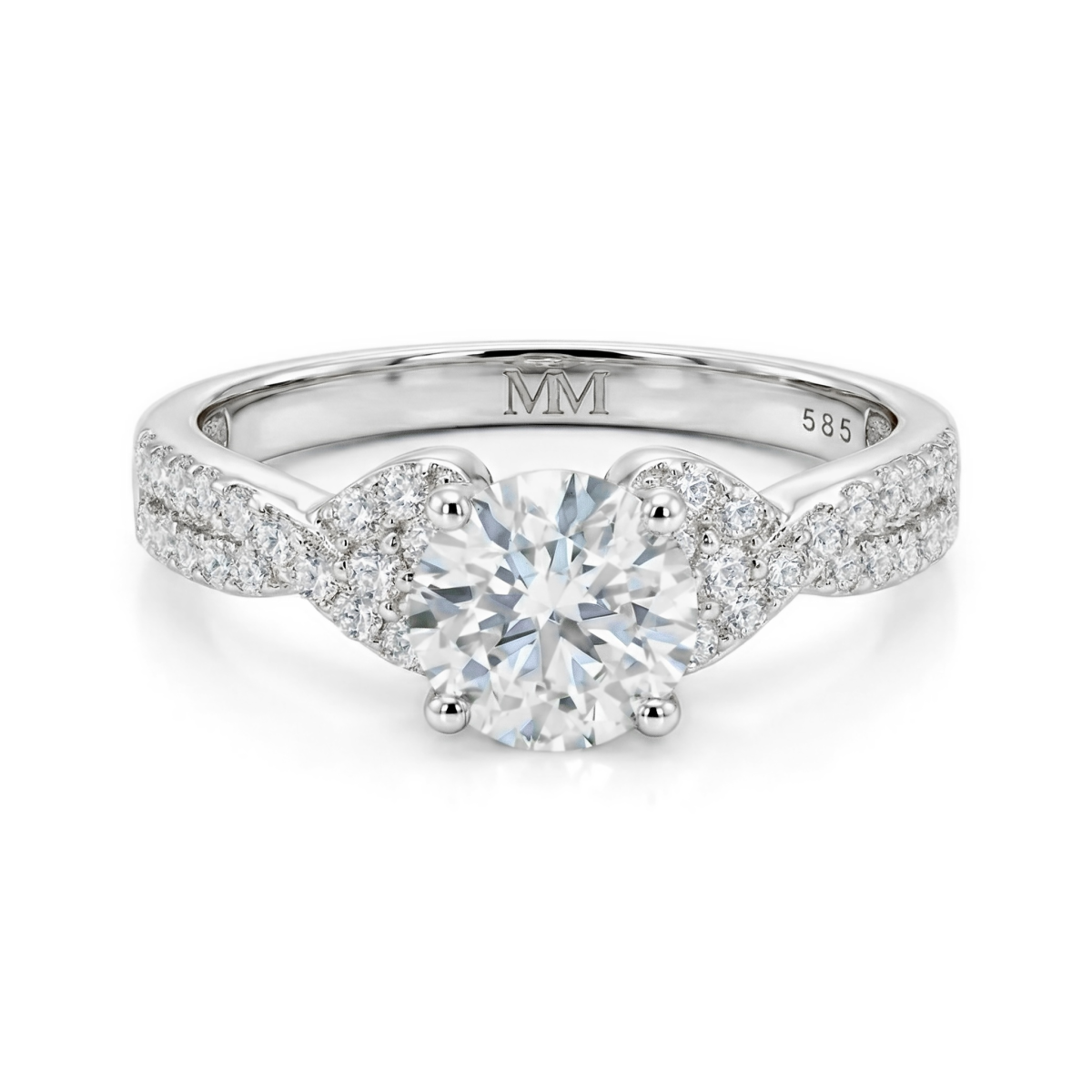 Mirari - Moissanite Engagement Ring With Twisted Split Shank and Pavé Set Accents