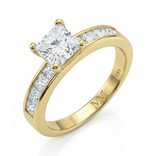 Clarity - Princess Cut Moissanite Engagement Ring with Channel-Set Side Stones