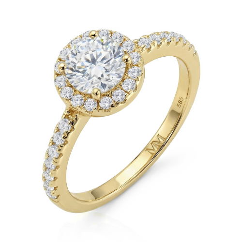 Dynara - Moissanite Engagement Ring with Halo and Pavé Band