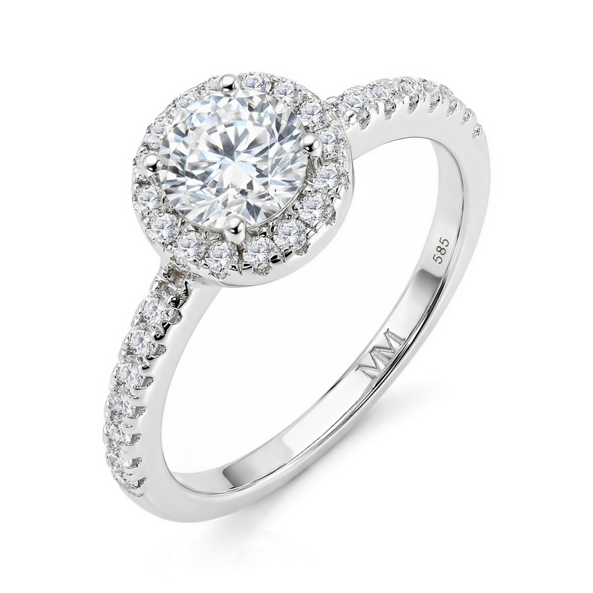 Dynara - Moissanite Engagement Ring with Halo and Pavé Band
