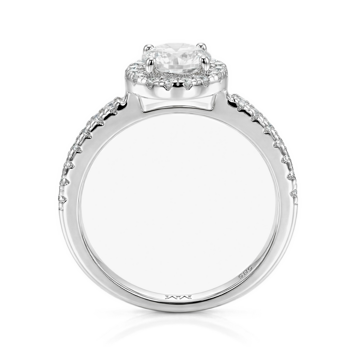 Dynara - Moissanite Engagement Ring with Halo and Pavé Band