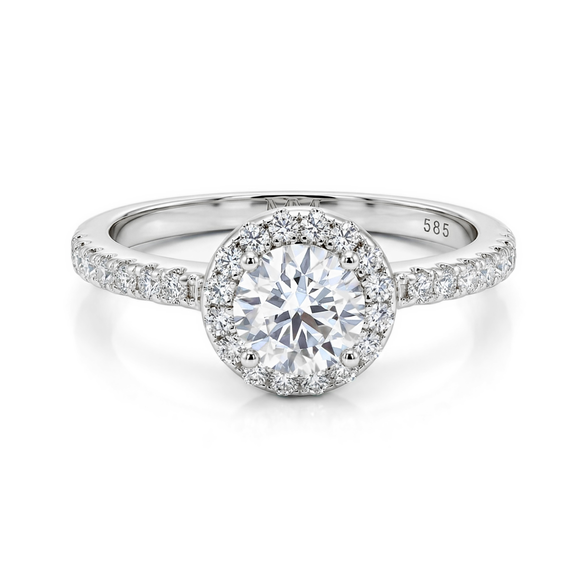 Dynara - Moissanite Engagement Ring with Halo and Pavé Band