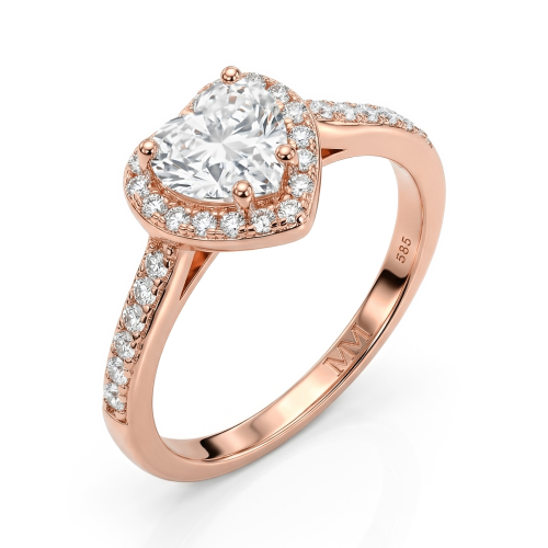 Amoria - Heart Cut Moissanite Engagement Ring with Halo and Pavé Set Side Stones