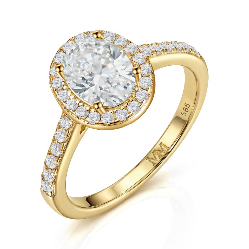 Orletta - Oval Moissanite Engagement Ring with Pavé Halo and Band