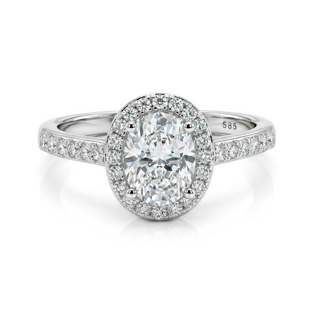 Orletta - Oval Moissanite Engagement Ring with Pavé Halo and Band