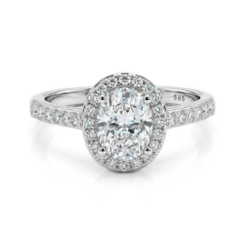 Orletta - Oval Moissanite Engagement Ring with Pavé Halo and Band