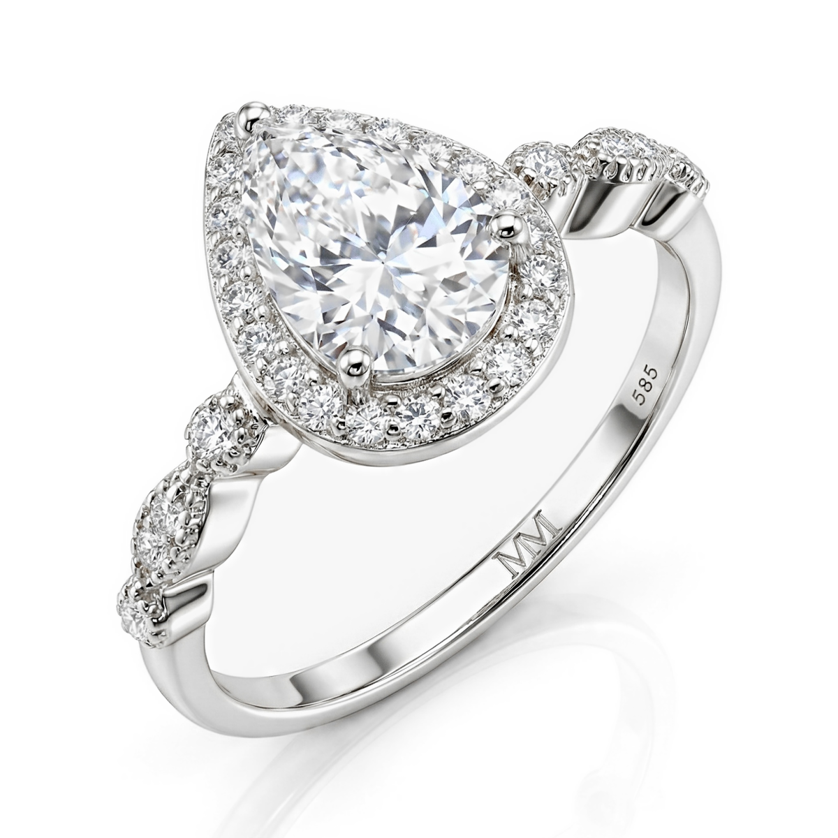 Elanore - Pear Cut Moissanite Engagement Ring with Twisting Pave Band