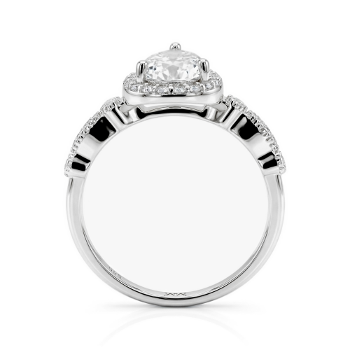 Elanore - Halo Pear Cut Moissanite Engagement Ring with Twisting Pave Band