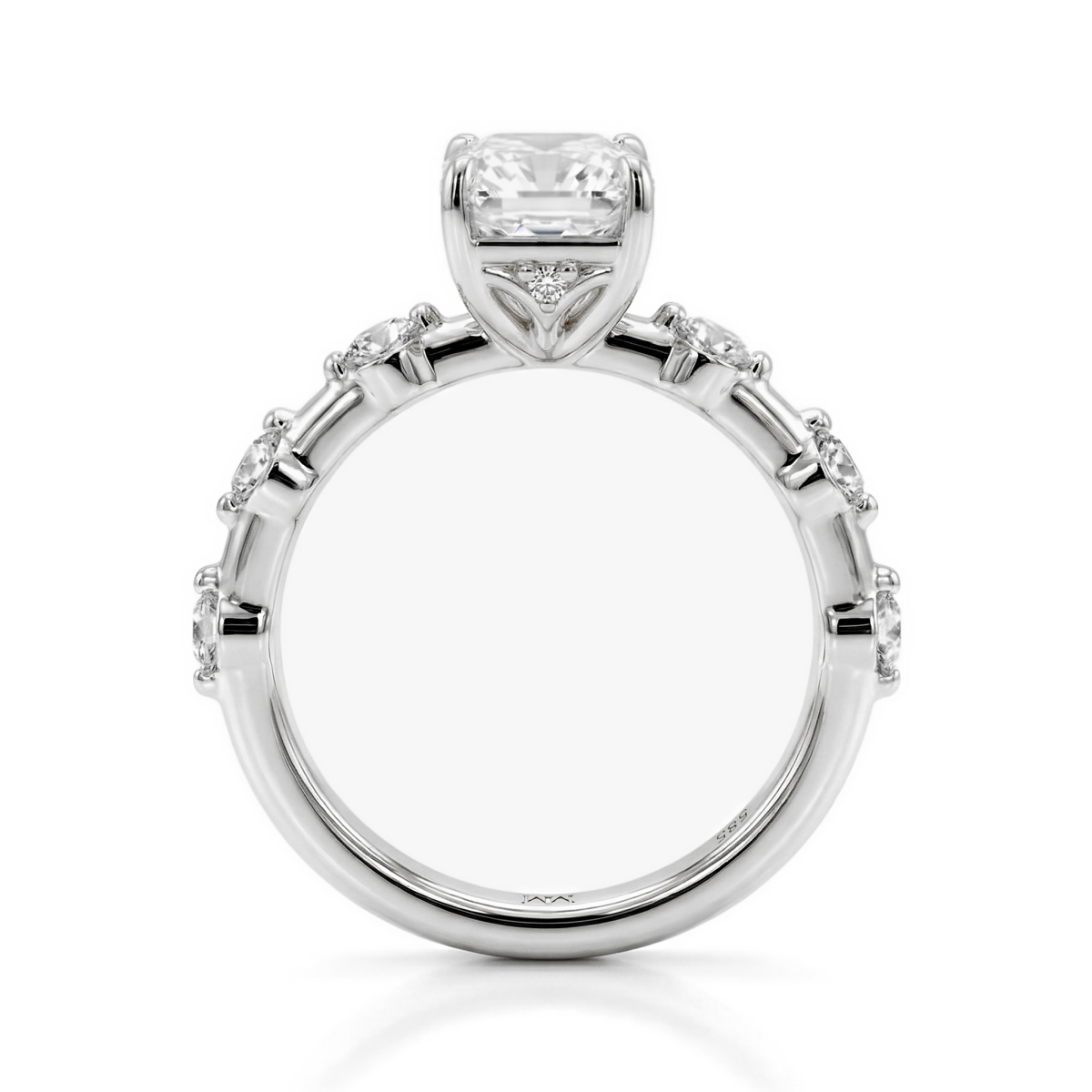 Isla - Radiant Cut Moissanite Ring with Side Stones