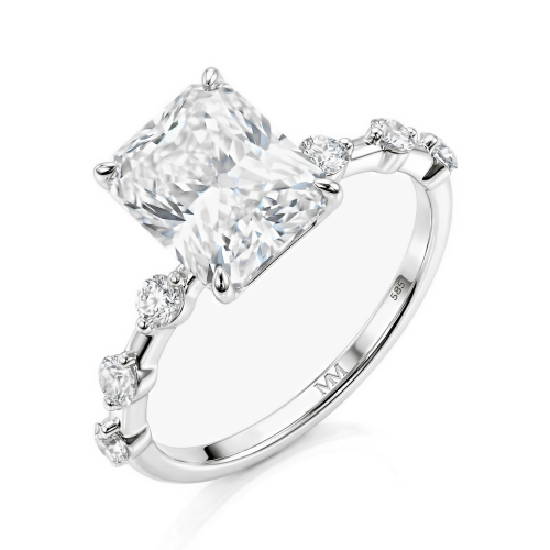 Isla - Radiant Cut Moissanite Ring with Side Stones