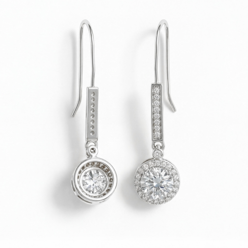 Luminary - Moissanite Drop Earrings in Halo Setting