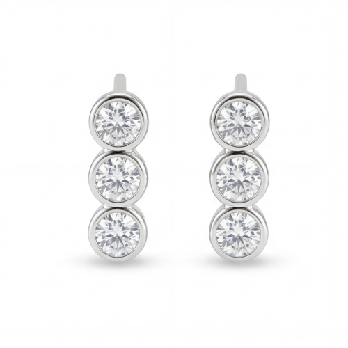 Tri-Bezel - Moissanite Stud Earrings in Bezel Setting