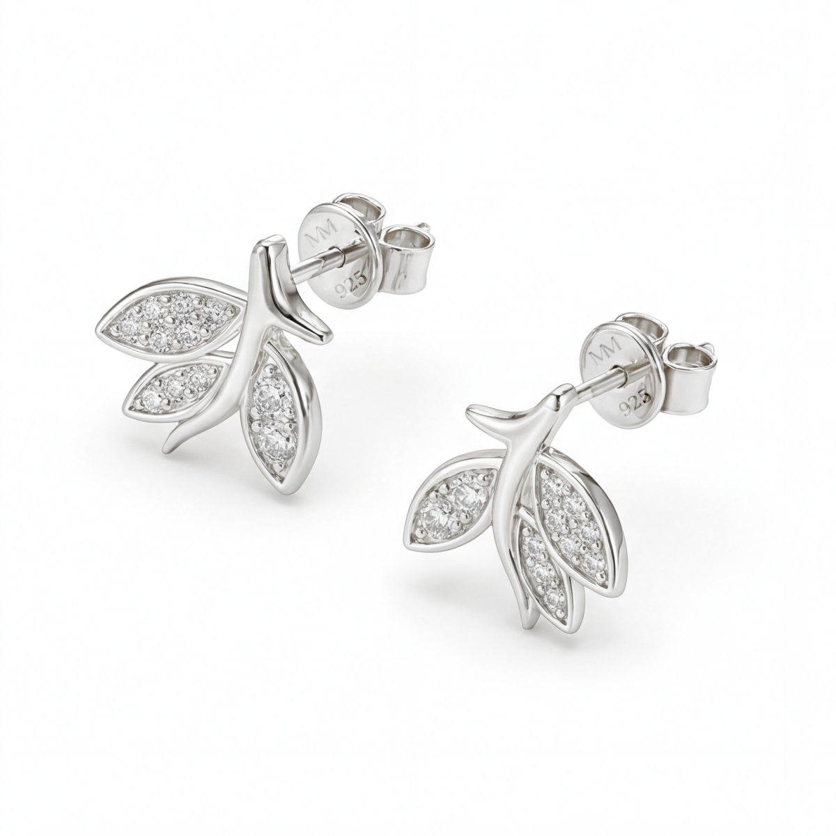 Pavé Leaves - Moissanite Stud Earrings