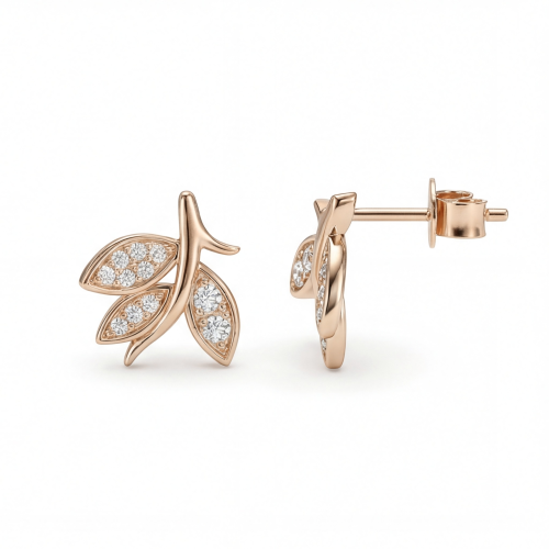 Pavé Leaves - Moissanite Stud Earrings