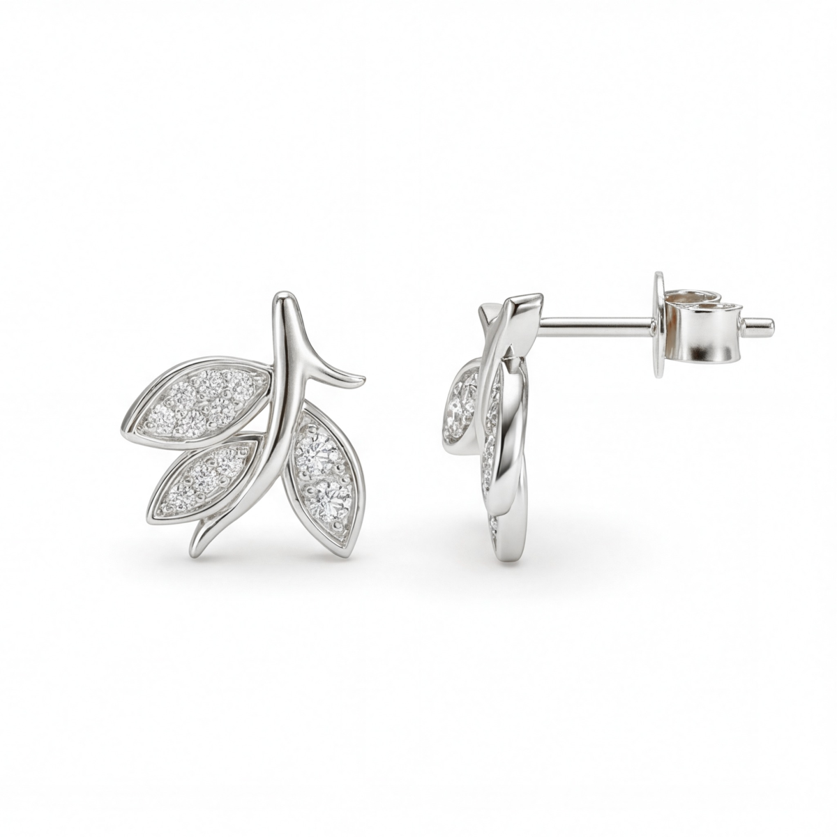 Pavé Leaves - Moissanite Stud Earrings
