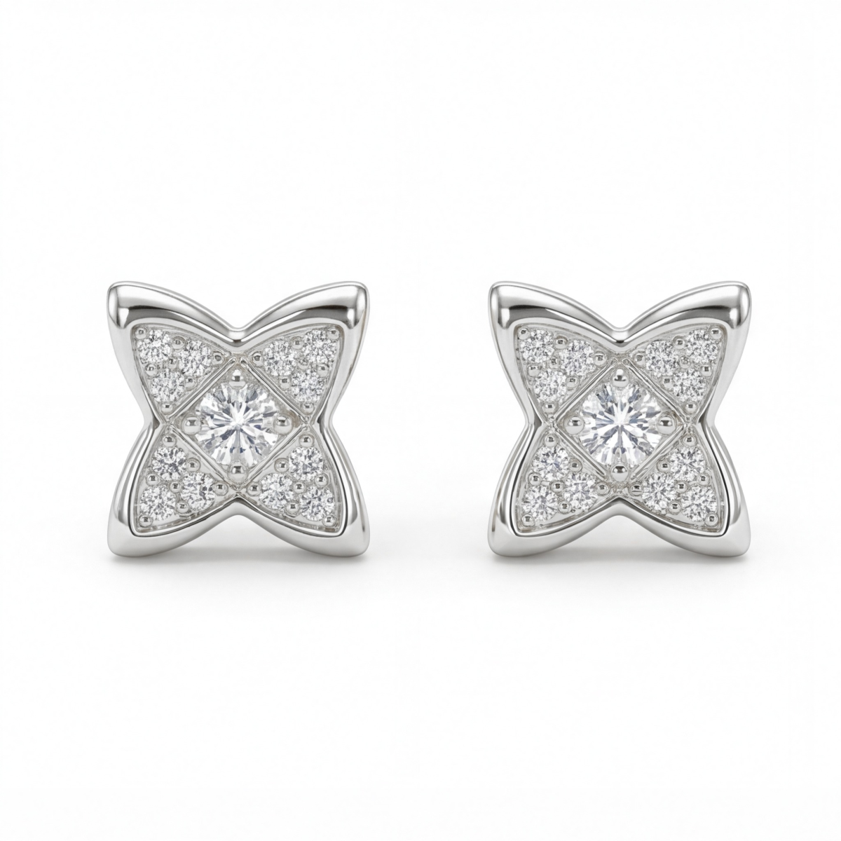 Sparkling Flowers - Moissanite Stud Earrings in Pavé Setting