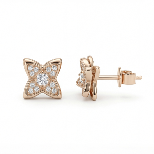 Sparkling Flowers - Moissanite Stud Earrings in Pavé Setting