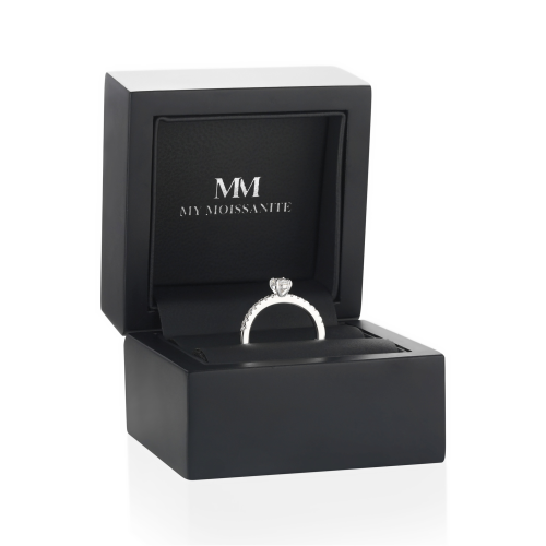 Nina - Oval Moissanite Ring with Pavé Side Stones
