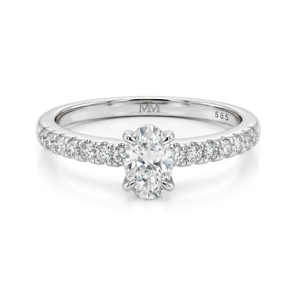 Nina - Oval Moissanite Ring with Pavé Side Stones