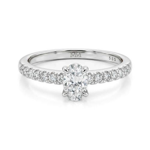 Nina - Oval Moissanite Ring with Pavé Side Stones