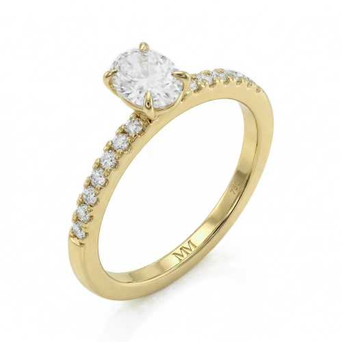 Nina - Oval Moissanite Ring with Pavé Side Stones