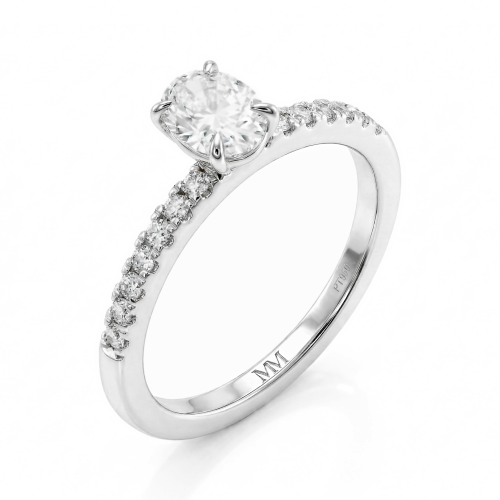 Nina - Oval Moissanite Ring with Pavé Side Stones
