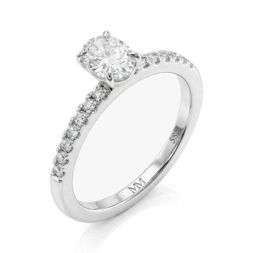Nina - Oval Moissanite Ring with Pavé Side Stones