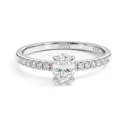 Nina - Oval Moissanite Ring with Pavé Side Stones