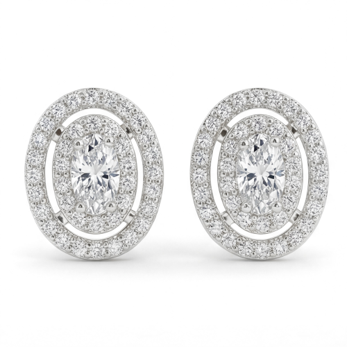 Brilliance - Oval Moissanite Stud Earrings in Halo Setting