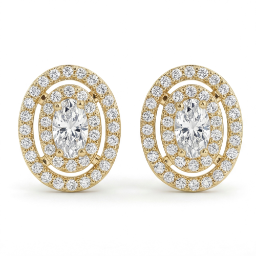 Brilliance - Oval Moissanite Stud Earrings in Halo Setting