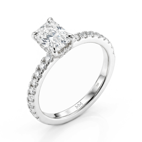 Astra - Radiant Moissanite Ring with Pavé Side Stones & Hidden Halo