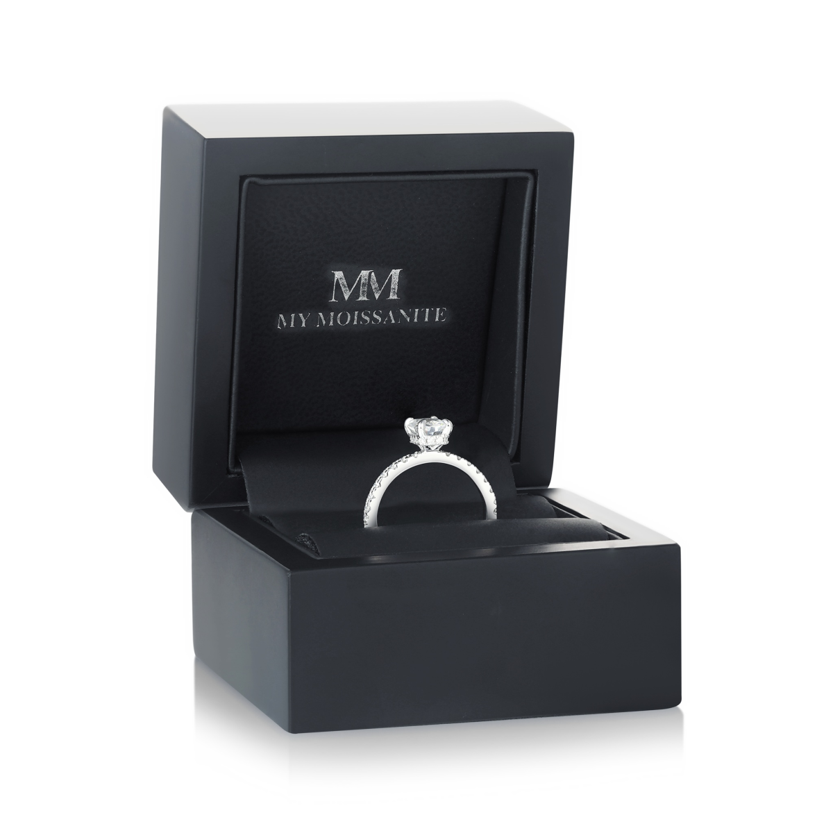 Astra - Moissanite Ring with Pavé Side Stones & Hidden Halo