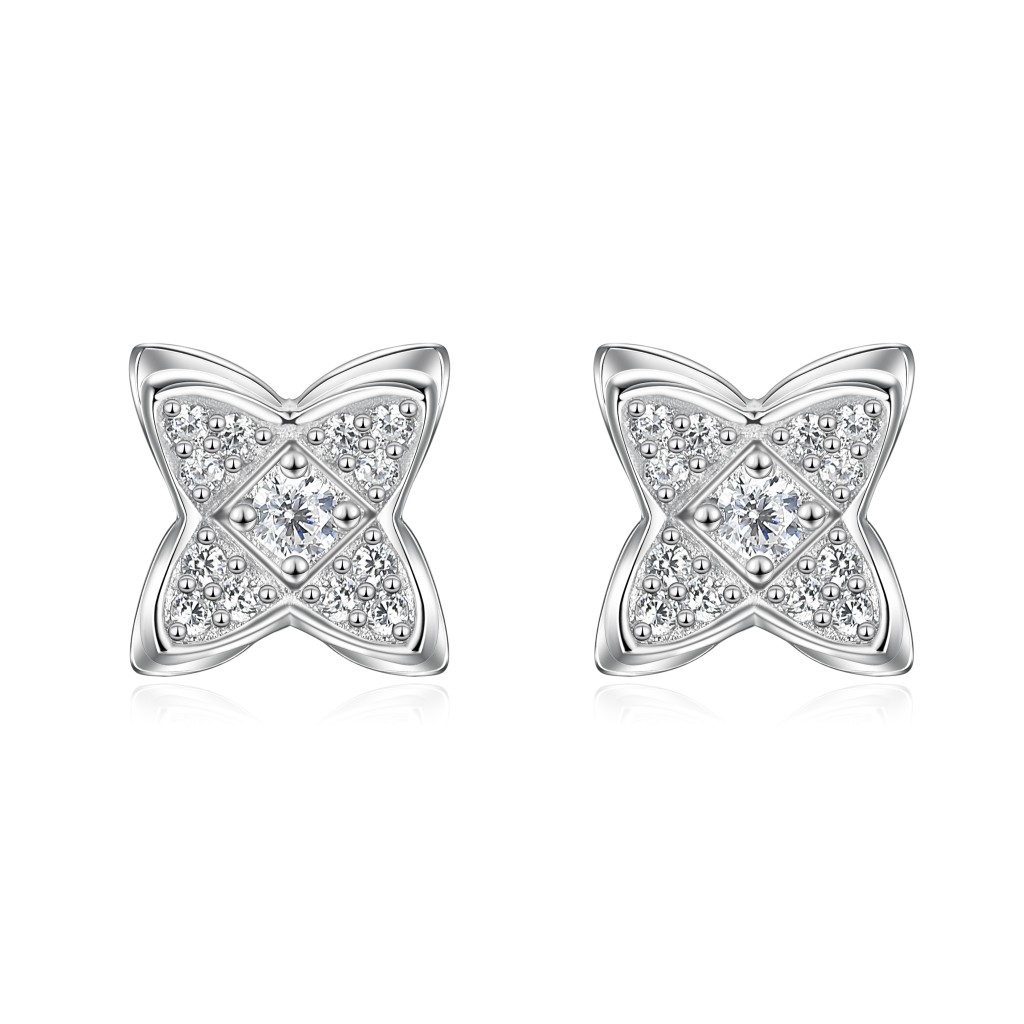 Sparkling Flowers - Moissanite Stud Earrings in Pavé Setting