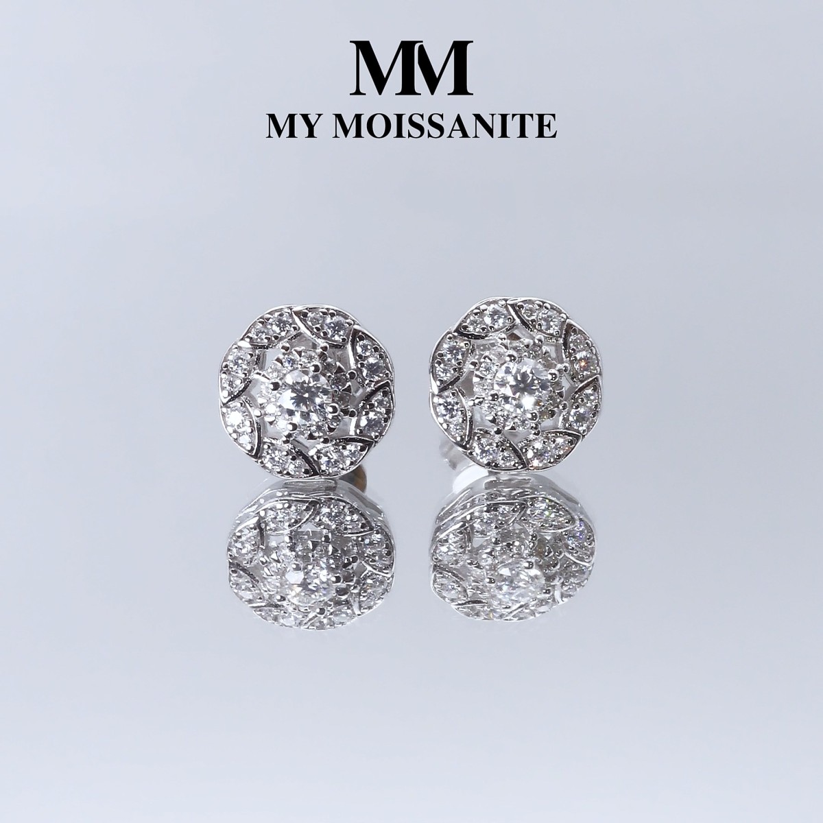 Double Halo - Moissanite Stud Earrings in Halo Setting