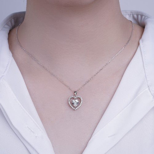 Valoria - Heart-Shaped Moissanite Pendant with Halo Detail