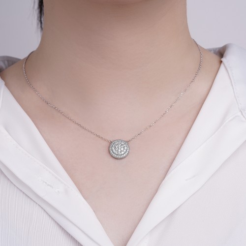 Brillante - Round Moissanite Cluster Pendant with Pavé Halo