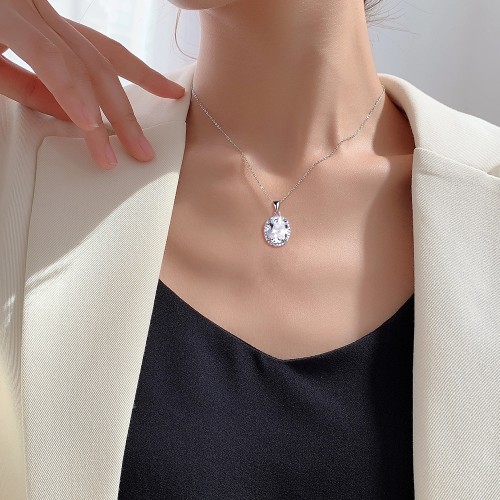 Clarique - Classic Oval-Shaped Moissanite Pendant with Pavé Halo