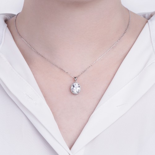 Clarique - Classic Oval-Shaped Moissanite Pendant with Pavé Halo