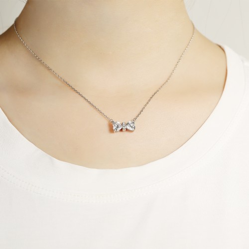 Pairle - Twin Heart Cut Moissanite Necklace with Central Pave Bar