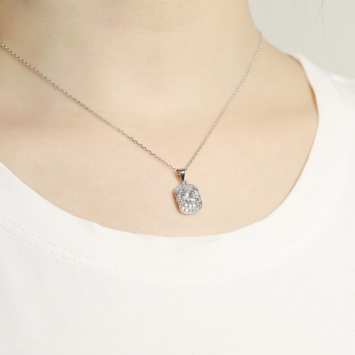 Memento - Brilliant Moissanite Pendant in Pave Halo Design