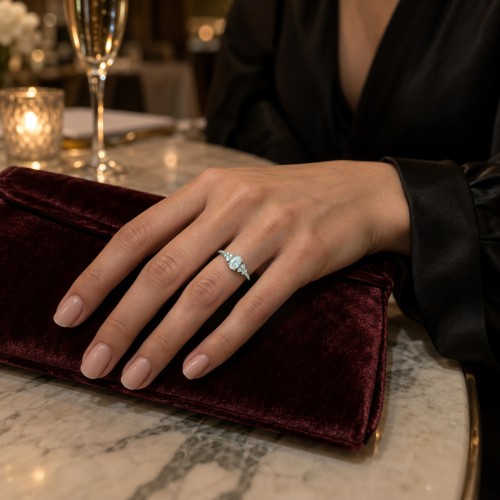 Ovaline - Oval Moissanite Ring with Minimalistic Side Stones