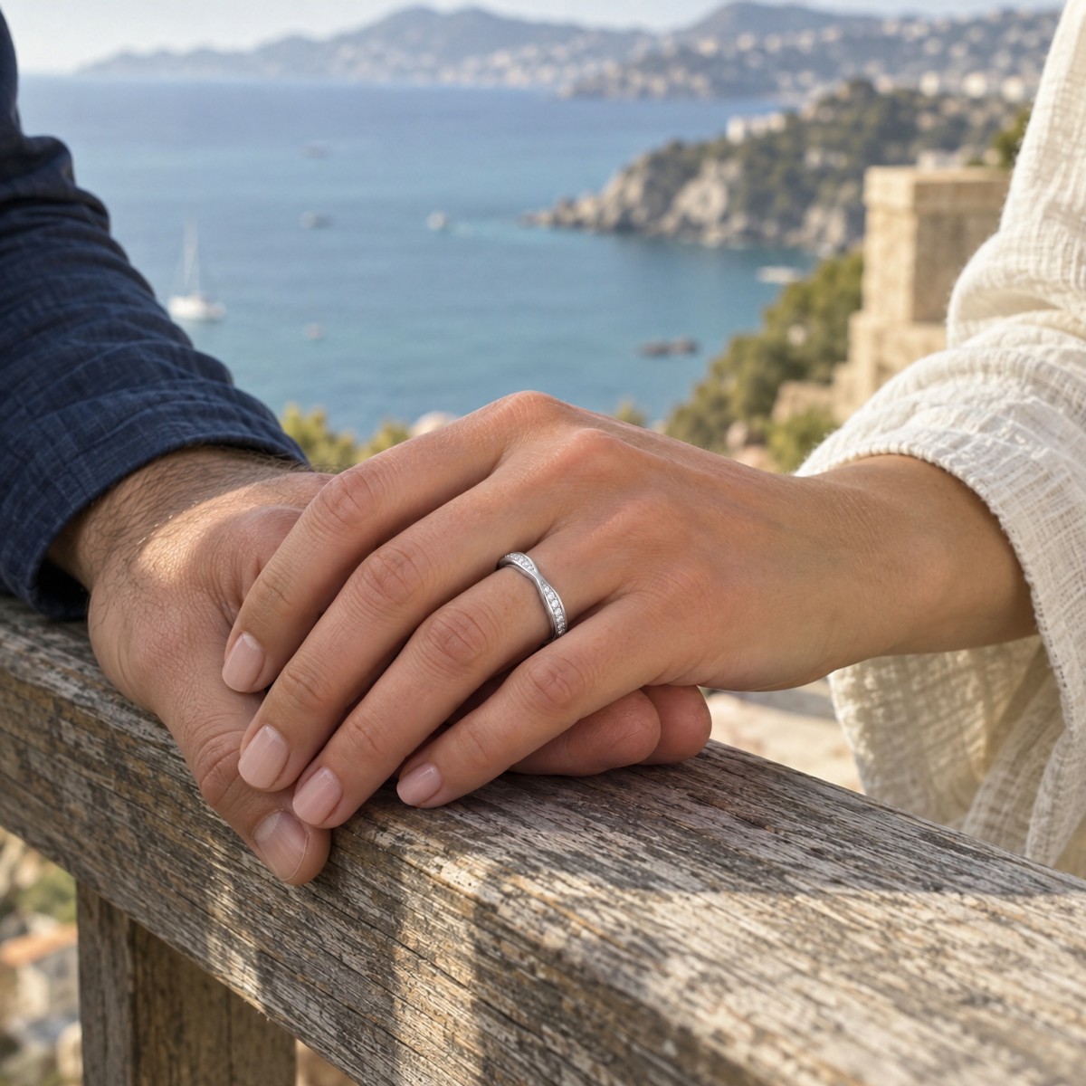 Aria - Curved Moissanite Wedding Band With Pavé Setting