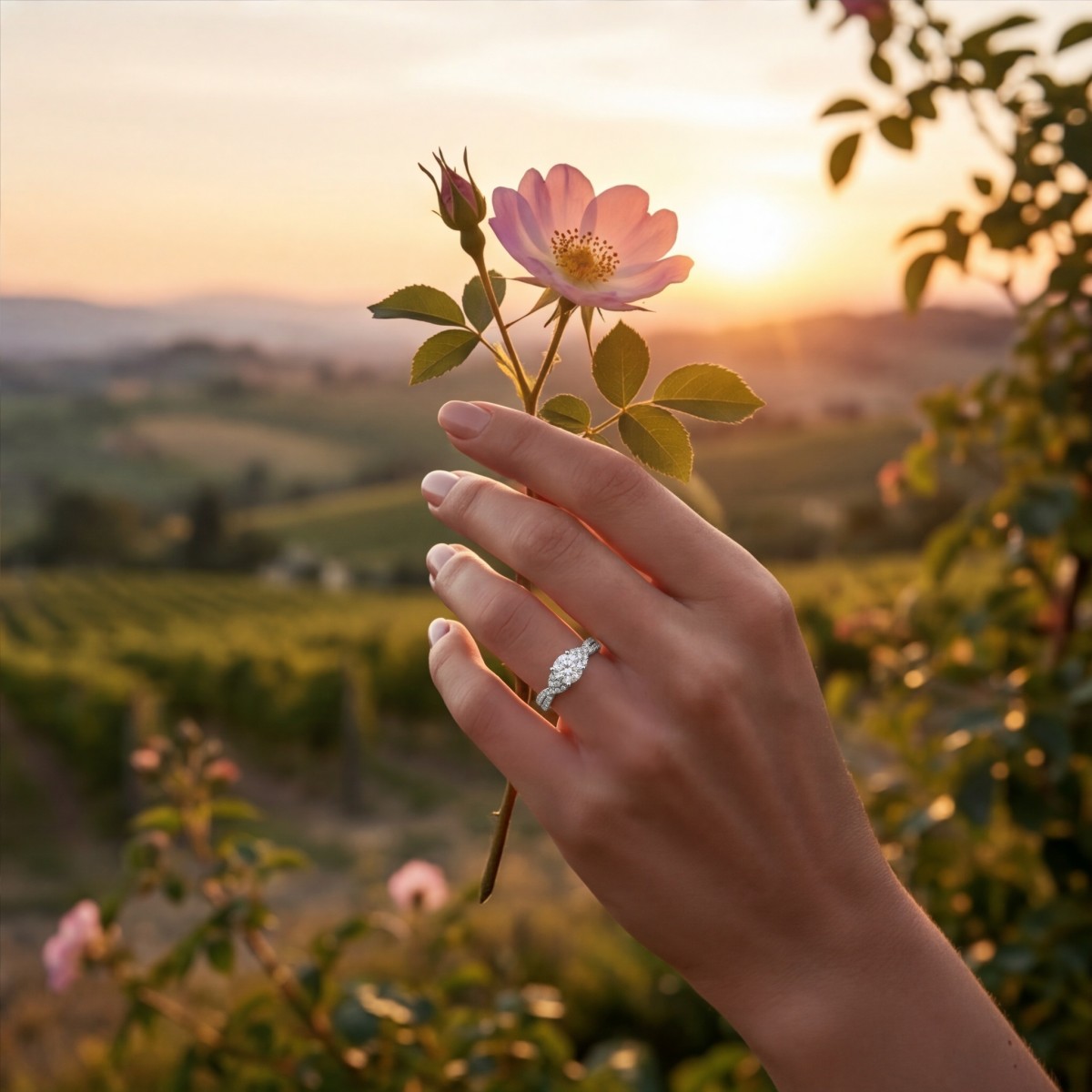 Mirari - Moissanite Engagement Ring With Twisted Split Shank and Pavé Set Accents