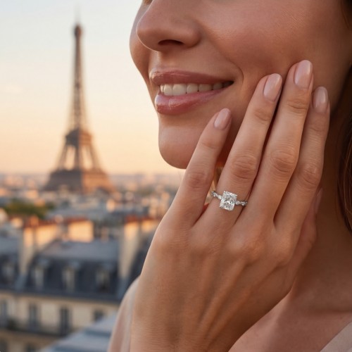 Isla - Radiant Cut Moissanite Ring with Side Stones - lifestyle