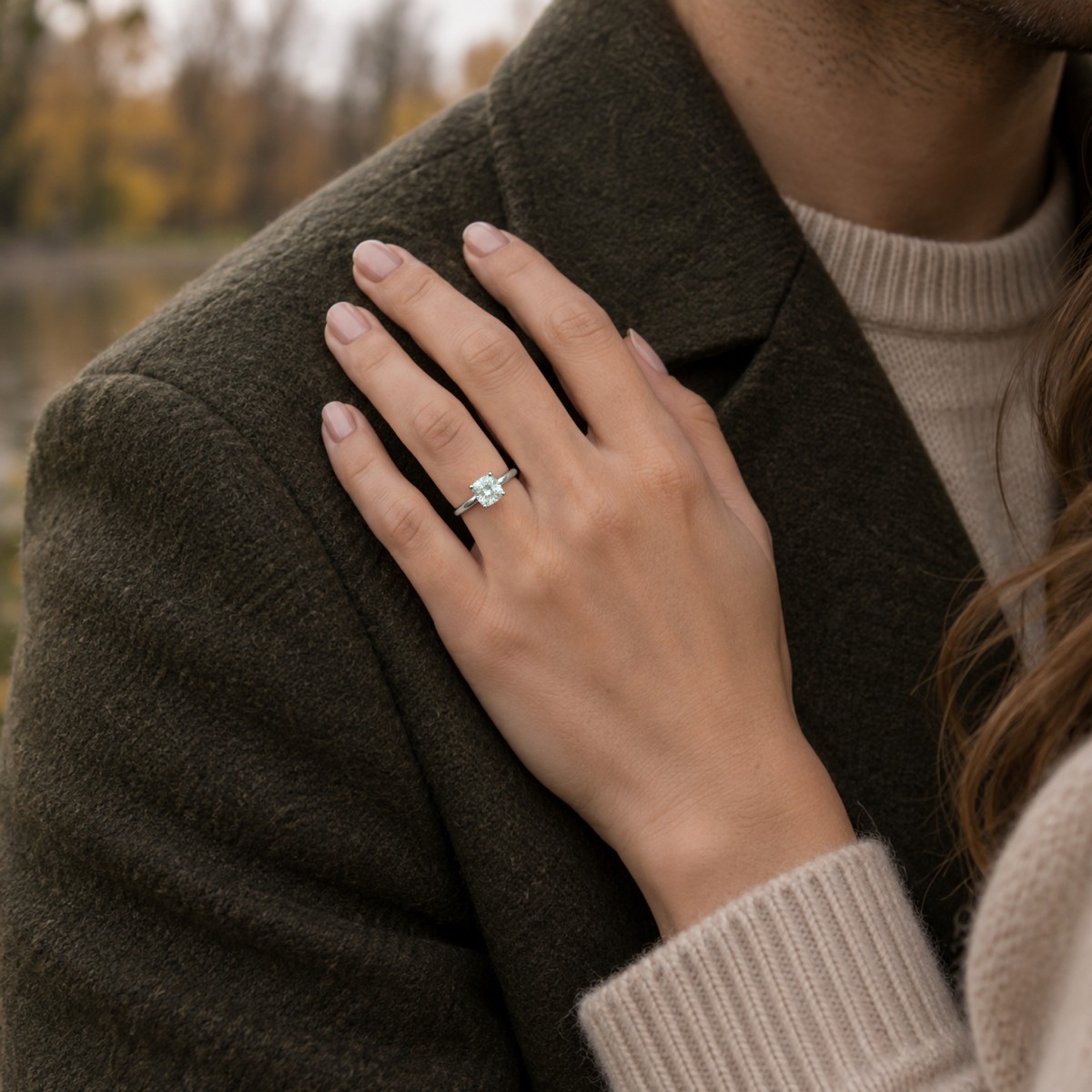 Altessa - Cushion Cut Moissanite Solitaire Engagement Ring with High Four-Prong Setting