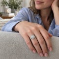 Corollina - Round Cluster Moissanite Ring with Halo and Pavé Shoulders