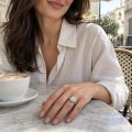 Corollina - Round Cluster Moissanite Ring with Halo and Pavé Shoulders