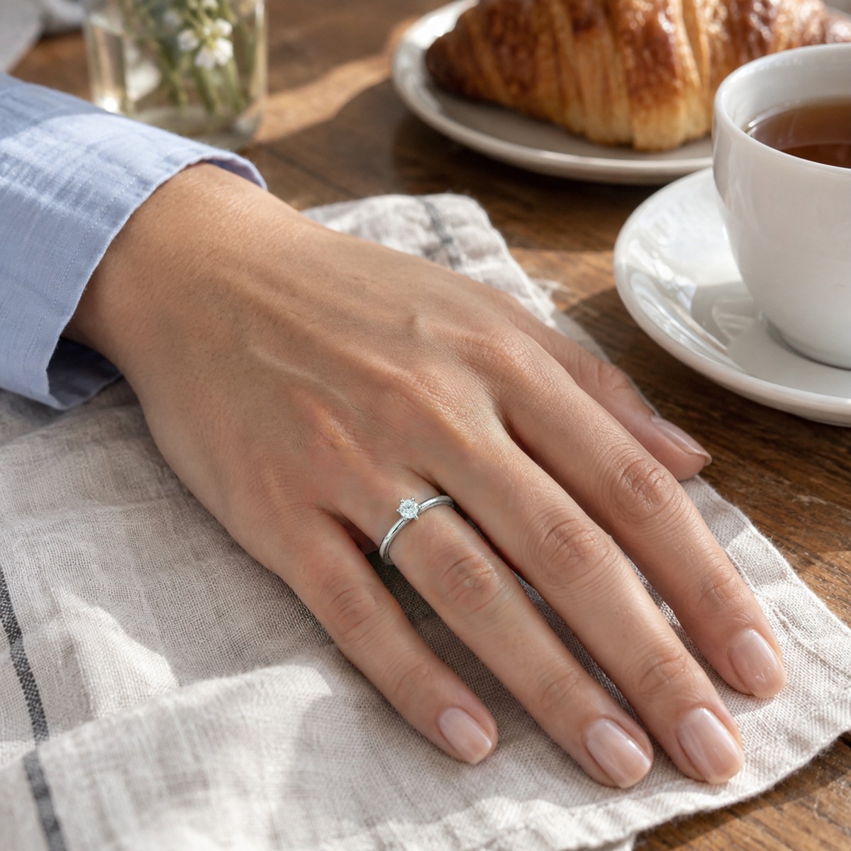 Lily - Round Moissanite Solitaire Ring in Tulip Setting